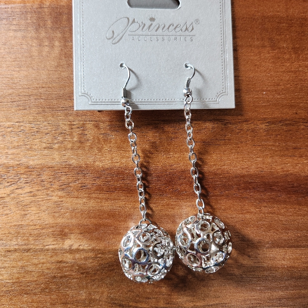 Princess Accessories Dangling Silvertone Earrings